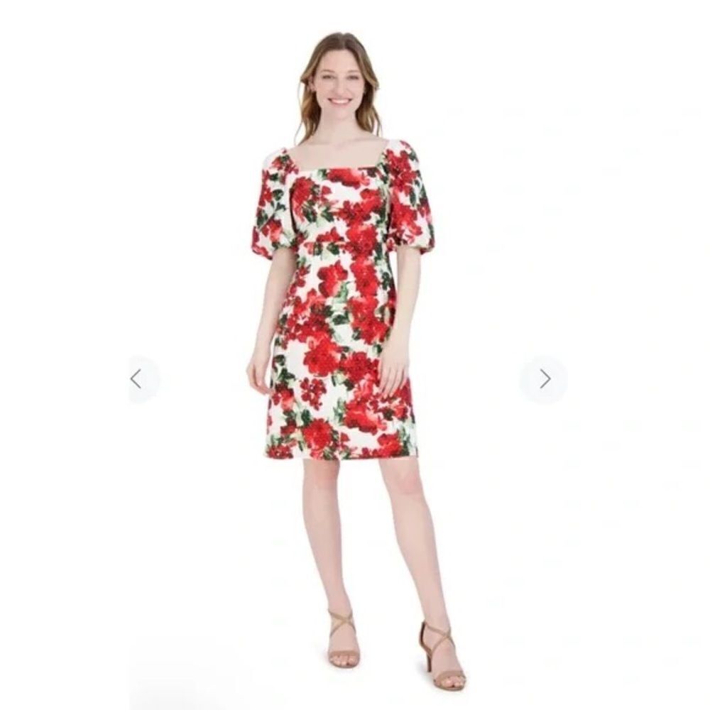 JULIA JORDAN
Floral Puff Sleeve Fit & Flare Dress In Ivory/ Red